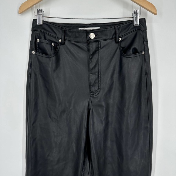 ZARA 90s Wide Leg Faux Leather Pants High Waist Trouser, Black - Picture 5 of 11